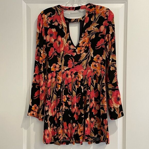 EUC Free People Romantic Boho Free People Black Floral Dress Long Sleeve Sz. 2 - Picture 4 of 6